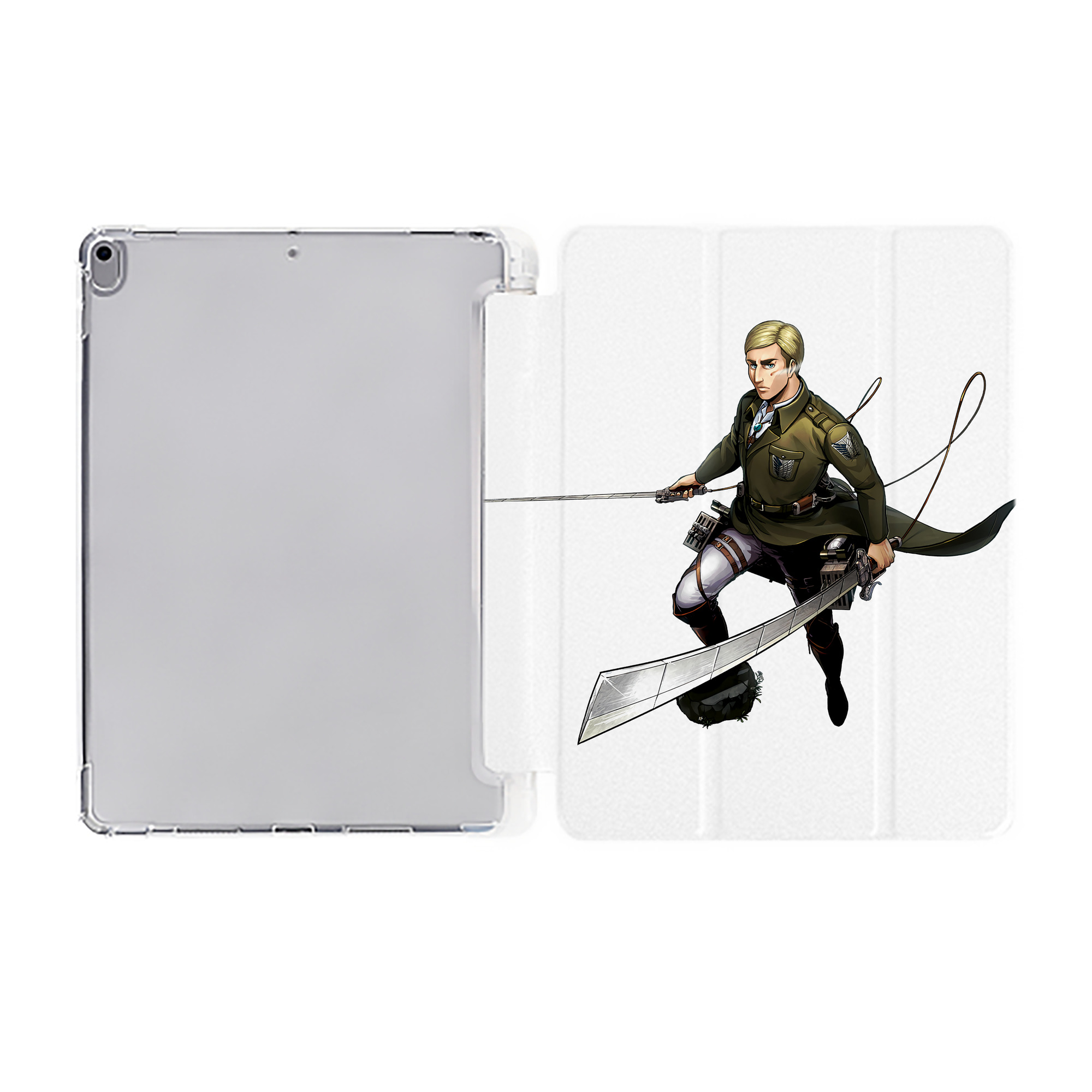 （画像用） 進撃の巨人 エルヴィン・スミス Attack on Titan Erwin Smith IPad ケース ペン収納付き 三つ折りスタンド PUレザー×シリコン 対応機種9.5/10.5/10.9インチ
